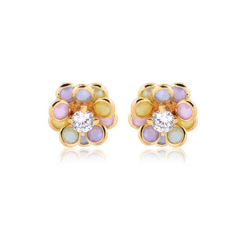18K Gold Layered Oro Laminado Multicolor and Pearl Flower Design Push Back Earrings 21.0159/30/92